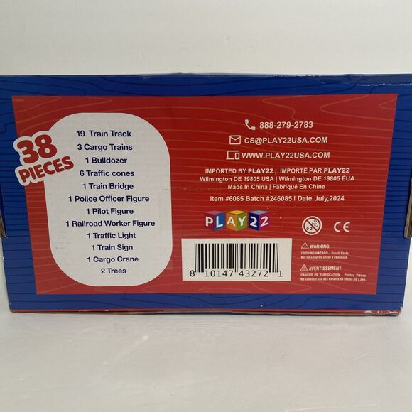 Wooden Crane Train Set Track Cars Working Crane Traffic Cones Trees 38 Pieces - Picture 3 of 6